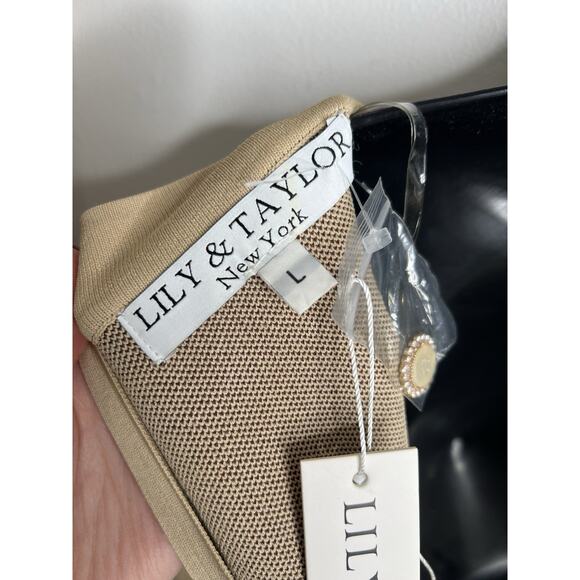 NWT Lily and Taylor Tan Spotted Dress Decorative Buttons Women’s Size Large - Picture 10 of 12